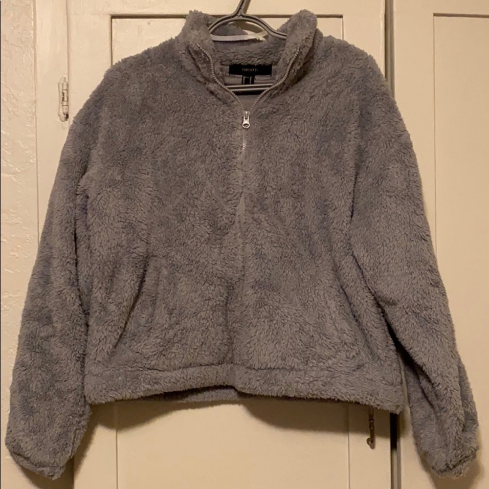Gray-blue fuzzy zip-up jacket